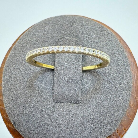 Gold Over Sterling Silver 925 CZ Band Thin Stackable Anniversary Ring Size 6.75 - Picture 1 of 11
